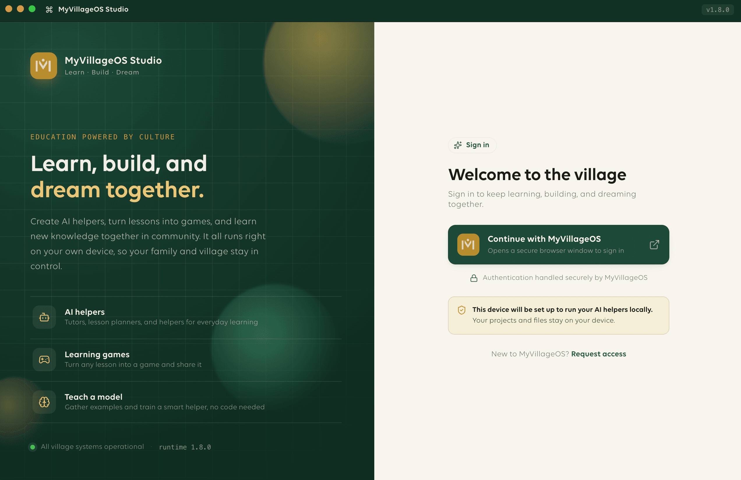 MyVillageOS Studio desktop app