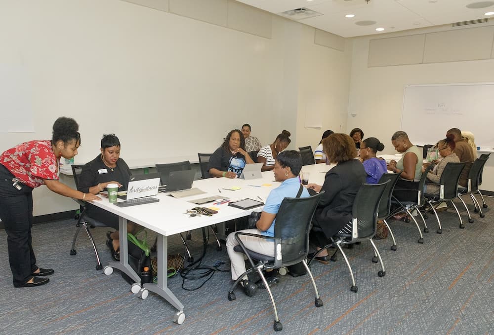 Students working on robotics projects